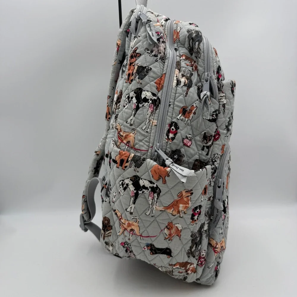 Vera Bradley Best in Show Dog Print Quilted Cotton Backpack Gray Multi Pocket